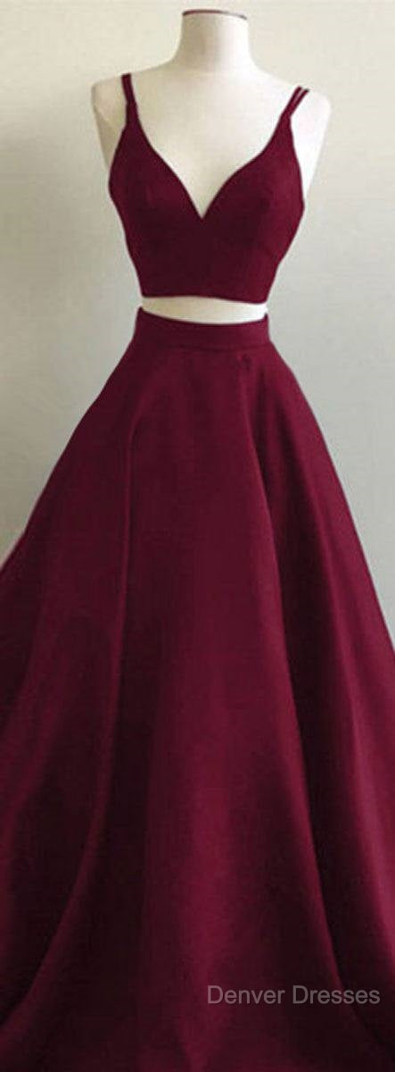 Simple Two Pieces Burgundy Long Prom Dress, Burgundy Evening Dress Secondary image