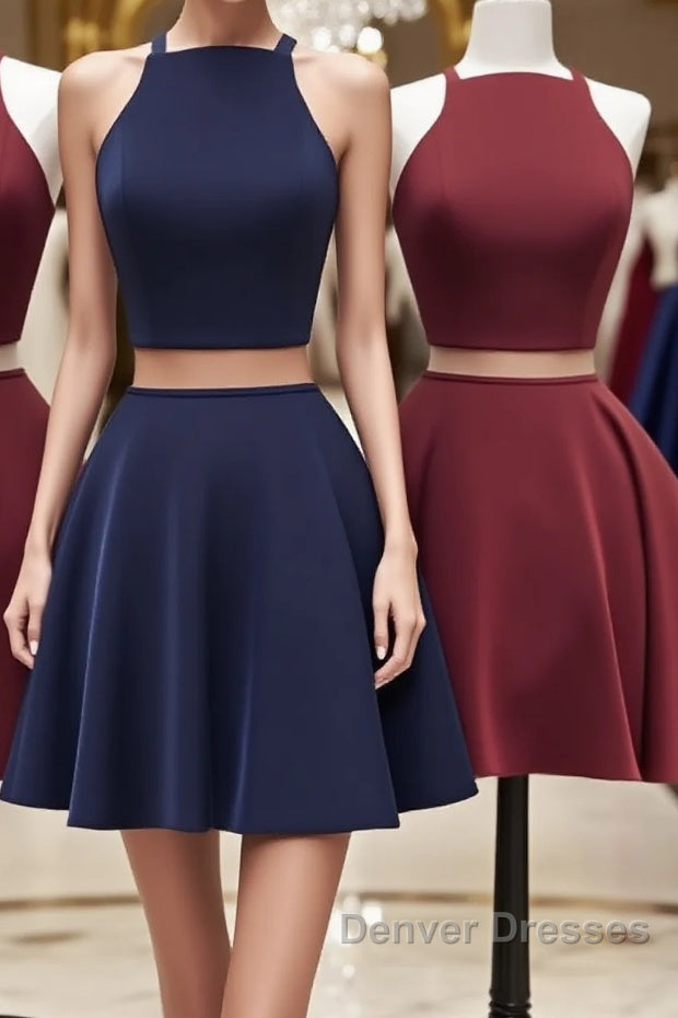 Simple two pieces short prom Dress, homecoming Dress