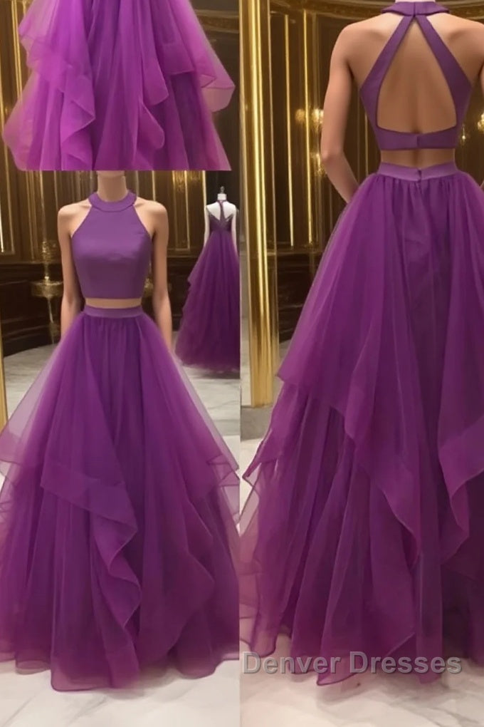 Simple two pieces tulle long prom Dress, tulle evening Dress Main image