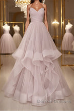 Simple v neck A-line tulle long prom Dress sweet 16 Dress