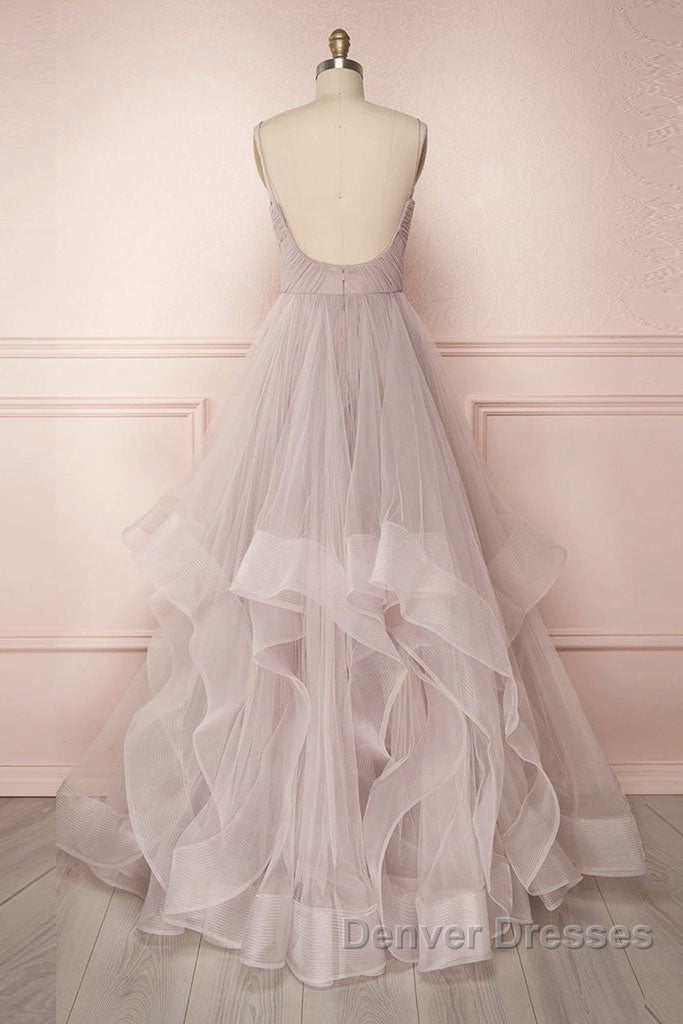 Simple v neck A-line tulle long prom Dress sweet 16 Dress Secondary image
