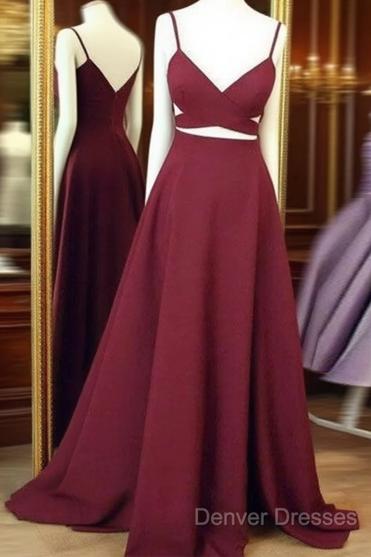 Simple V Neck Burgundy Long Prom Dress, Burgundy Evening Dress Main image