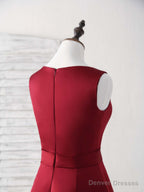 Simple V Neck Burgundy Short Prom Dress Satin Homecoming Dress