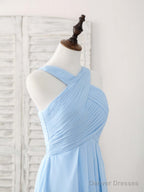 Simple V Neck Chiffon Blue Long Prom Dress Blue Bridesmaid Dress