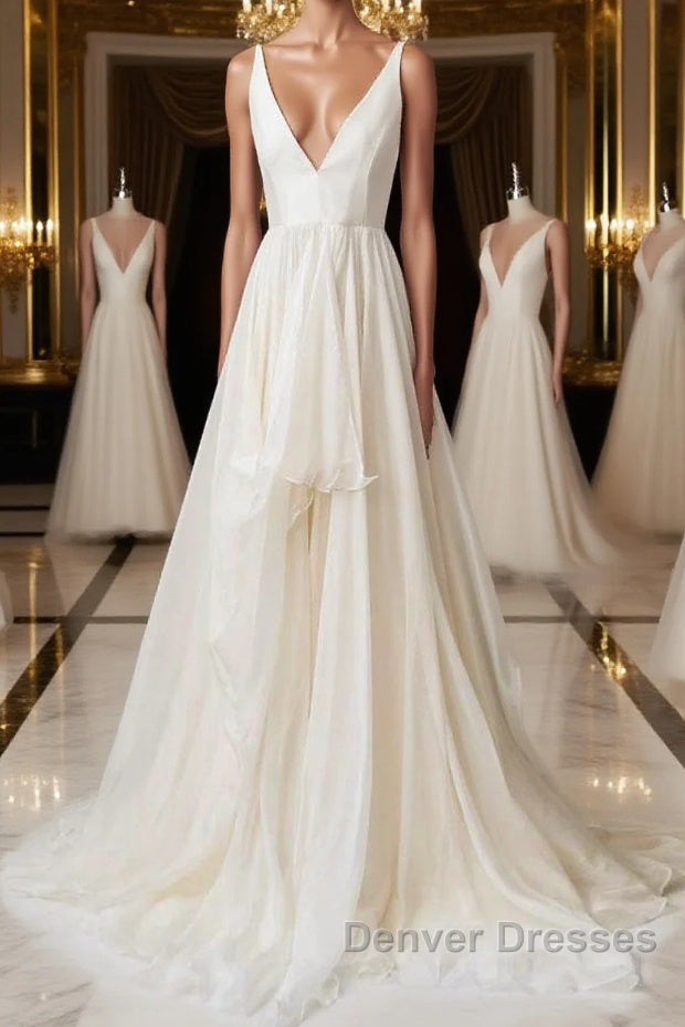 Simple v neck chiffon long prom Dress, evening Dress