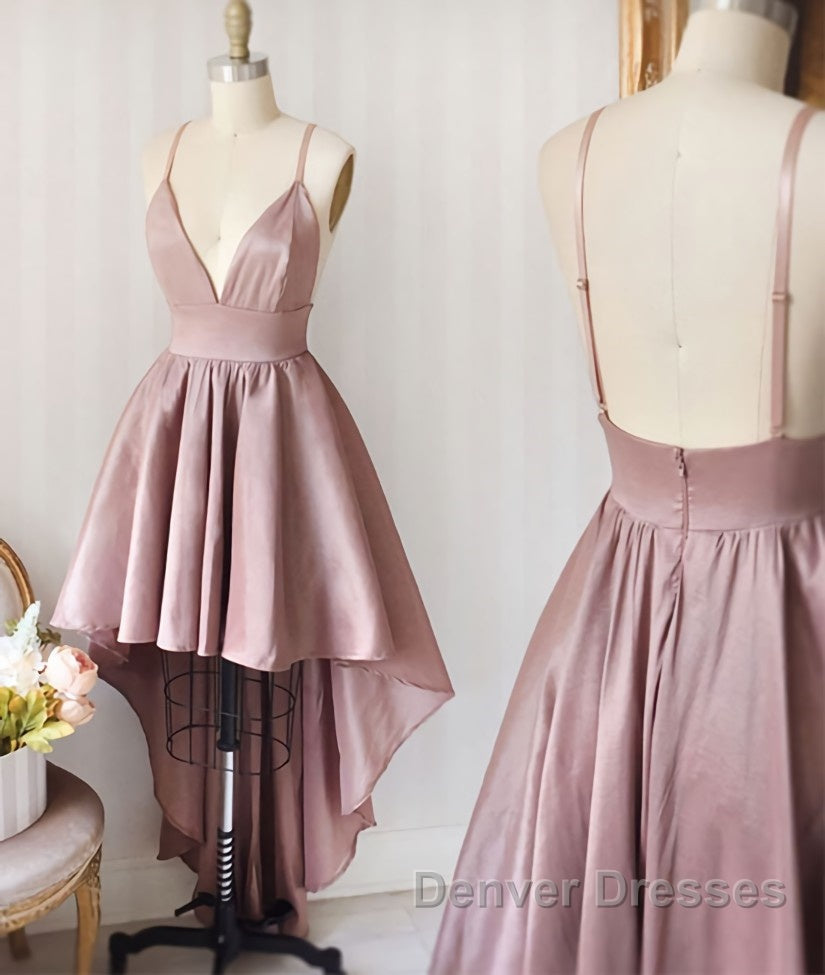 Simple v neck high low prom Dress homecoming Dress