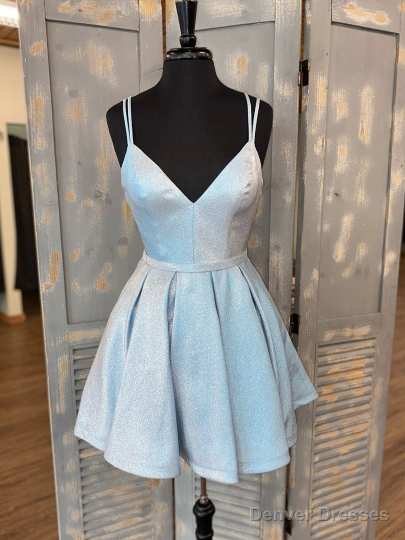 Simple v neck light blue short prom dress, blue homecoming dress Main image