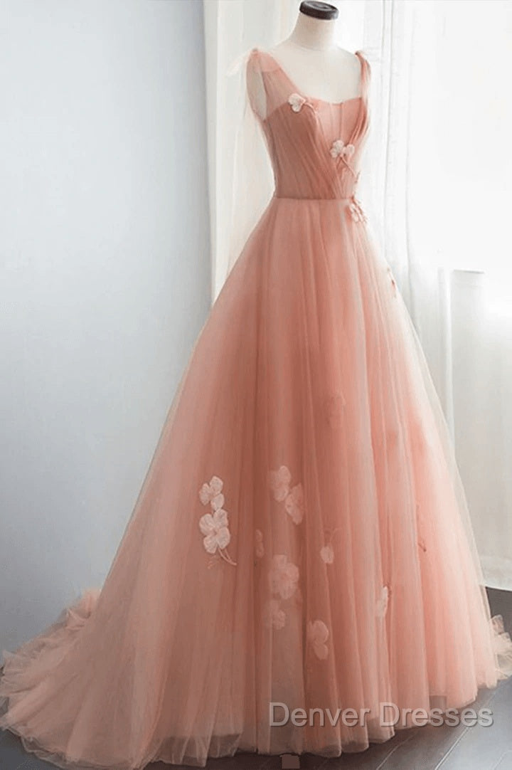 Simple V Neck Pink Tulle Long Prom Dress Pink Tulle A Line Evening Dress Secondary image