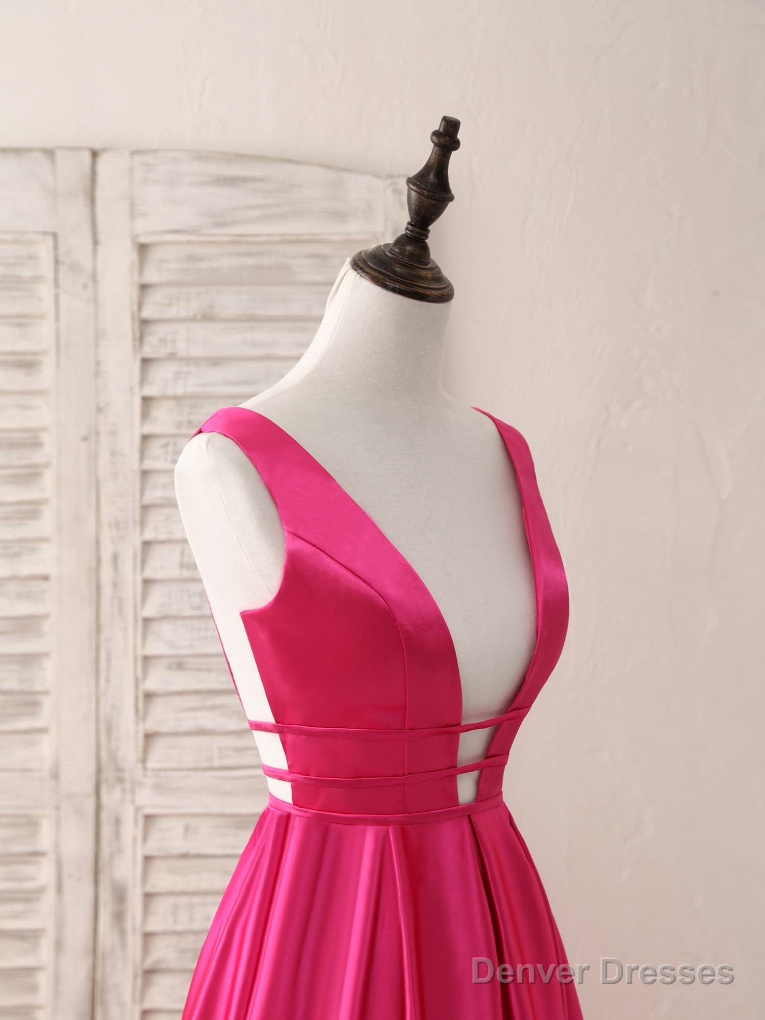Simple V Neck Satin Long Prom Dress Backless Evening Dress