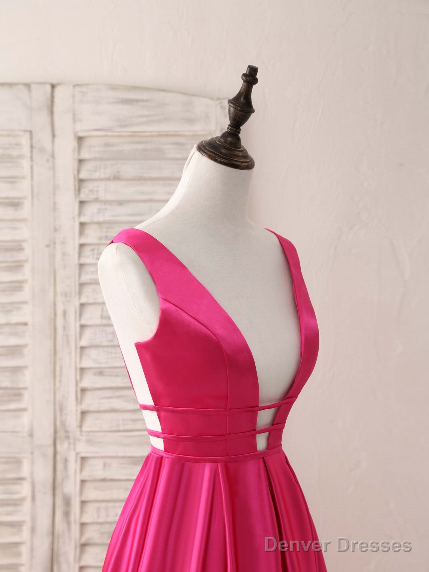 Simple V Neck Satin Long Prom Dress Backless Evening Dress