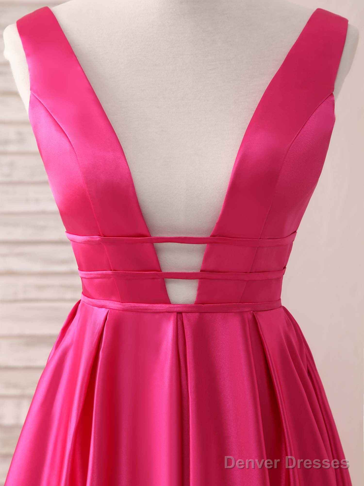 Simple V Neck Satin Long Prom Dress Backless Evening Dress