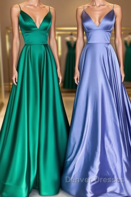 Simple v neck satin long prom Dress satin evening Dress Main image