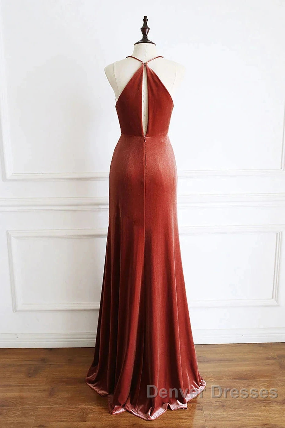 Simple V Neck Velvet Formal Dress Mermaid Long Wedding Guest Dress Secondary image