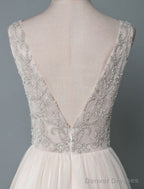 Simple Wedding Dress A Line V Neck Sleeveless Applique Beaded Floor Length Bridal Dresses