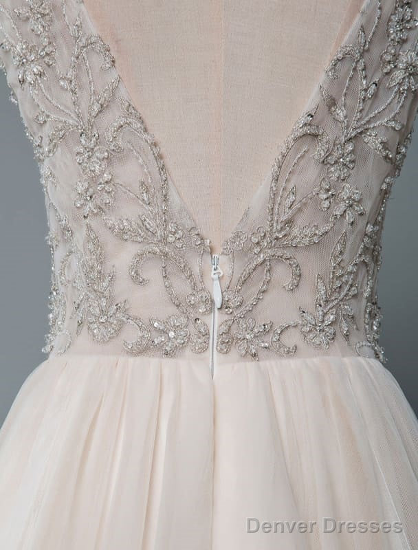 Simple Wedding Dress A Line V Neck Sleeveless Applique Beaded Floor Length Bridal Dresses