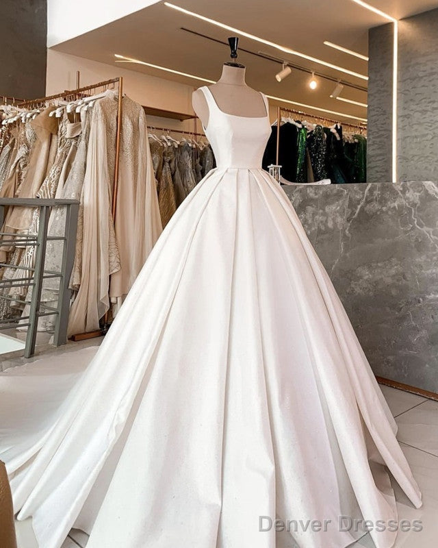 Simple Wedding Dress Satin Square Neckline Straps Ball Gown Main image