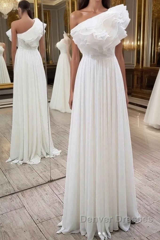 Simple white chiffon long prom Dress, white evening Dress Main image