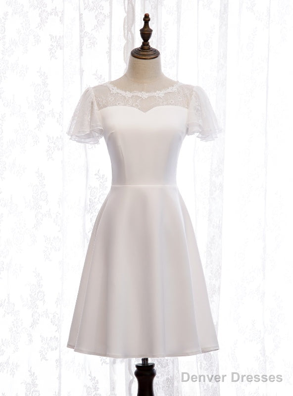 Simple White Lace Short Prom Dress