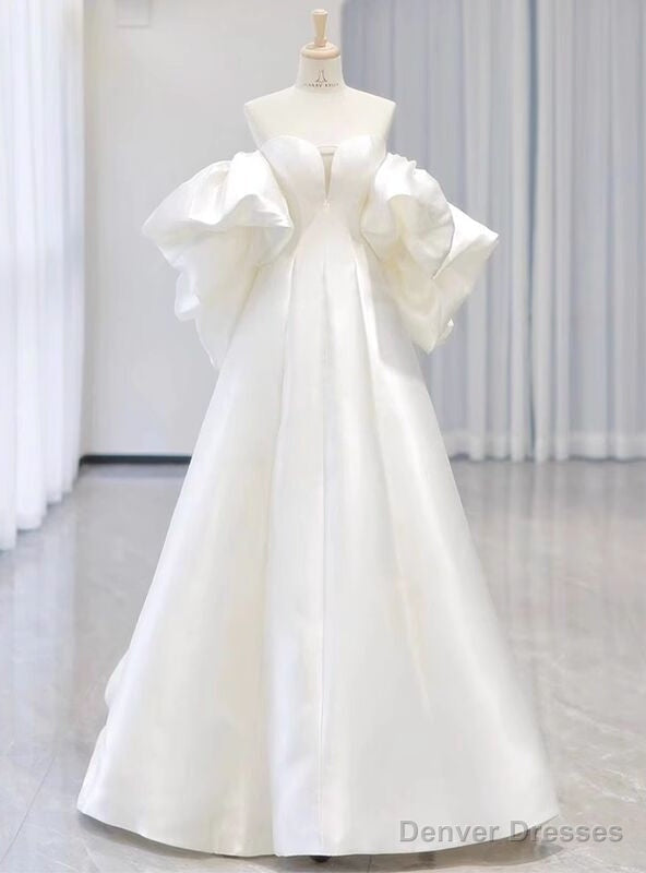 Simple White Satin Sweetheart Wedding Dress Main image
