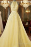 Simple Yellow Lace Prom Dress With Beading