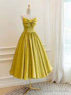Simple Yellow Satin Short Prom Dress, Yellow Bridesmaid Dress