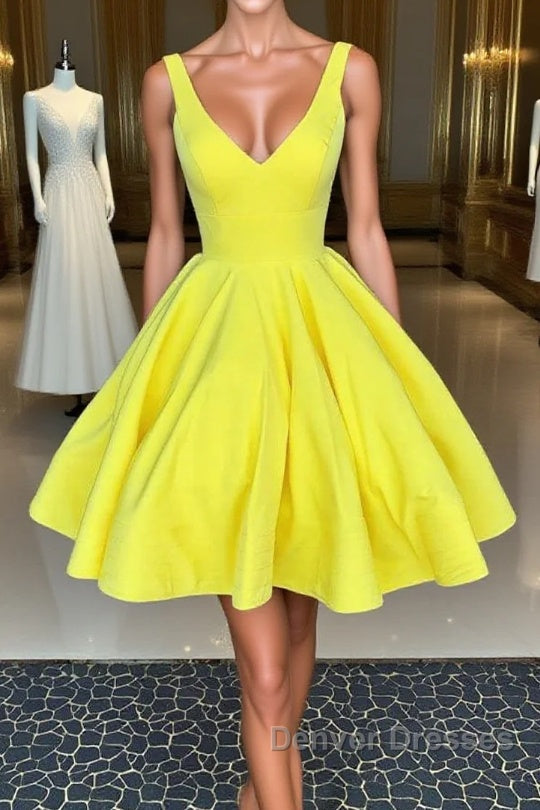 Simple yellow short prom Dress, yellow homecoming Dress