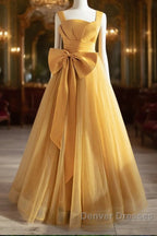 Simple Yellow Tulle Long Prom Dress, Yellow Tulle Formal Dress
