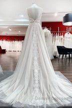 Simply Long A-line Tulle Lace Open Back Wedding Dress