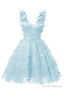Sky Blue 3D Butterfly Lace Applique Tulle Homecoming Dress for Teens Sweetheart Mini Short Prom Dresses