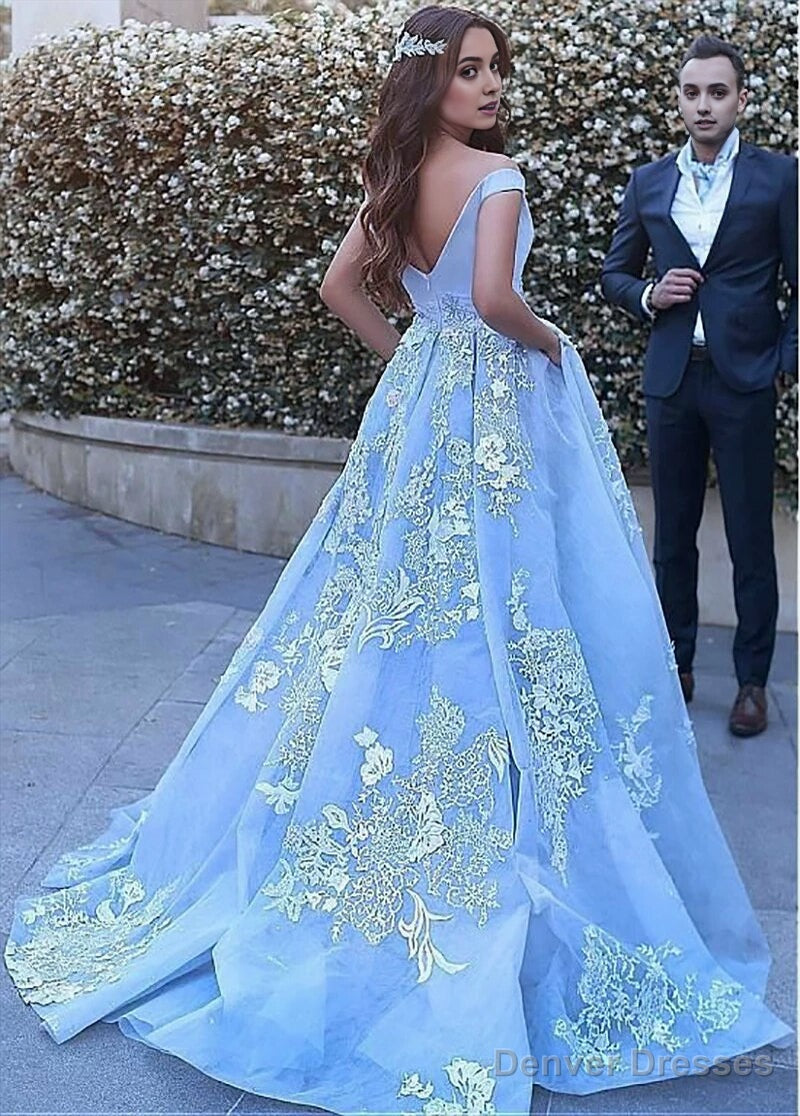 Sky Blue Ball Gown Lace Appliqued Off the Shoulder Quinceanera Dress Secondary image
