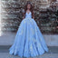 Sky Blue Ball Gown Lace Appliqued Off the Shoulder Quinceanera Dress