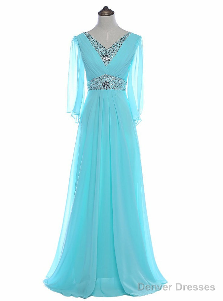 Sky Blue Beaded Long Sleeve Chiffon Mother of the Bride Dresses Main image