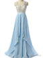 Sky Blue Beaded Prom Dress Formal Women Evening Dresses