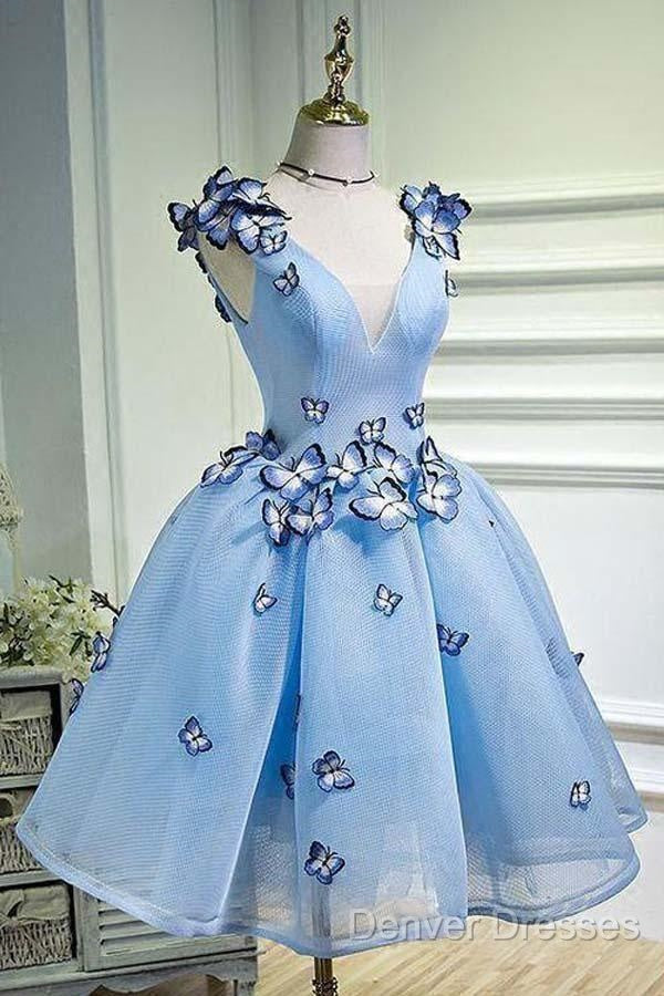Sky Blue Homecoming Dress Butterfly Applique Short Prom Dress Secondary image