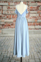 Sky Blue Off Shoulder Spaghetti Strap Sweetheart Chiffon Bridesmaid Dresses