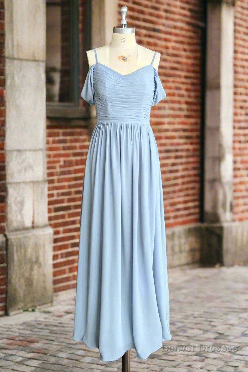 Sky Blue Off Shoulder Spaghetti Strap Sweetheart Chiffon Bridesmaid Dresses Main image