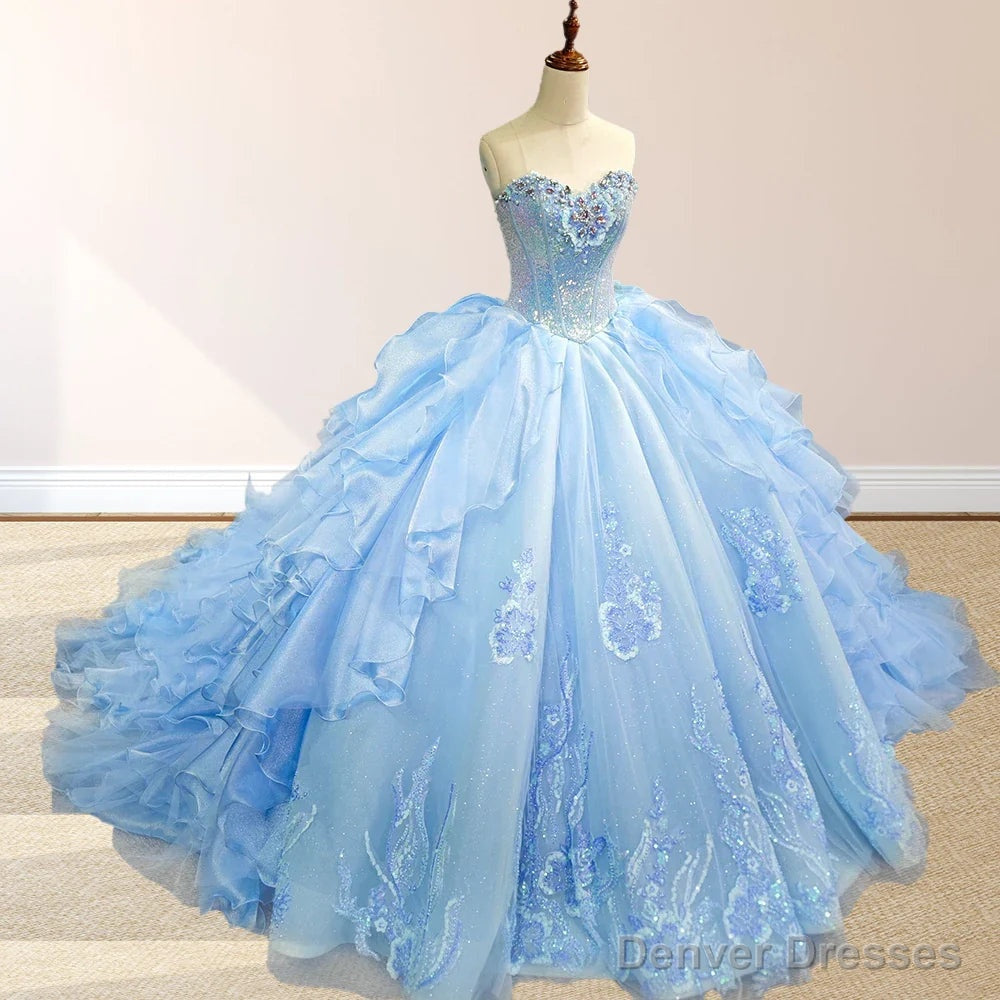 Sky Blue Quinceanera Dress with Pleats and Flowers Secondary image