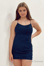 Sky Blue Short Tight Homecoming Dress with Lace Beading
