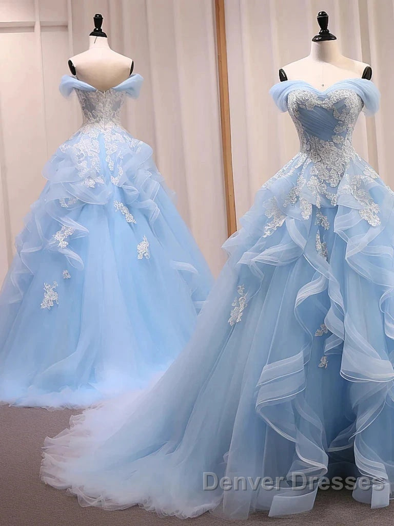 Sky Blue Tulle Ruffles Appliques A Line Prom Dress Secondary image