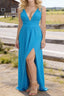 Sky Blue V Neck Chiffon Floor Length Bridesmaid Dresses Long Bridesmaid Dress With Pleated Split
