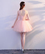 Pink V Neck Tulle Short Prom Dress Homecoming Dress