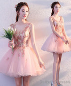 Pink V Neck Tulle Short Prom Dress Homecoming Dress