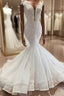 Sleeveless Beads Appliques Mermaid Wedding Dress Sheer Tulle V neck Tulle Bridal Gowns