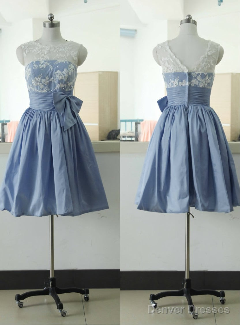 Sleeveless Lace Bridesmaid dress Short Taffeta Bridesmaid dress Knee Length Main image