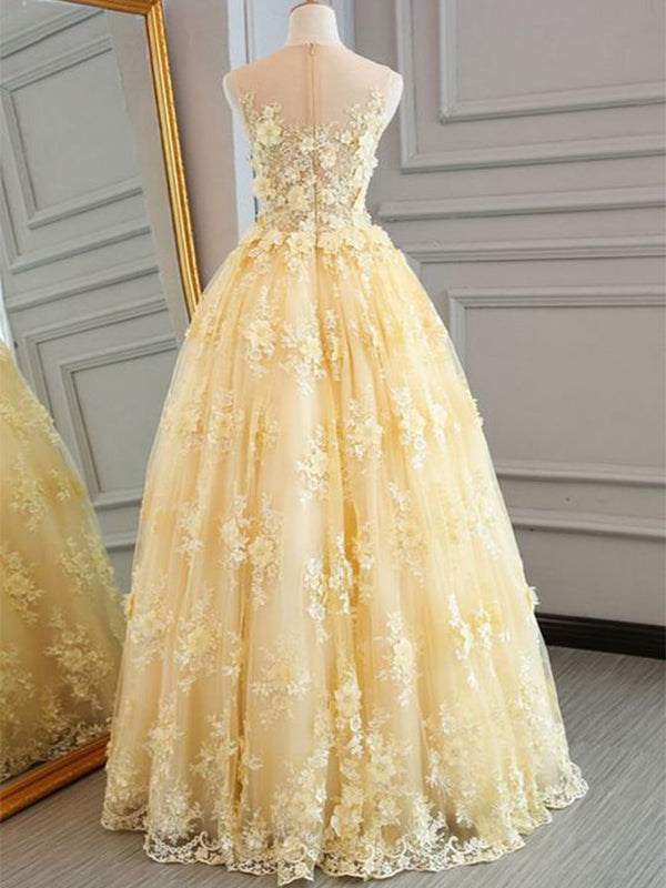 Sleeveless Pale Yellow Lace Sweetheart A-line Floor-length Prom Dress Secondary image