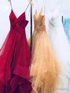 Sleeveless Spaghetti Straps Floor-Length Organza With Ruffles Dresses