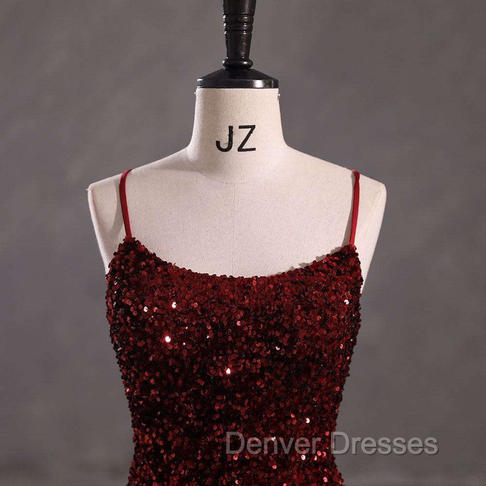 Slim Burgundy Shimmery Open Back Formal Prom Evening Dress