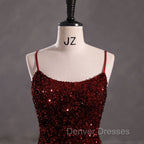 Slim Burgundy Shimmery Open Back Formal Prom Evening Dress