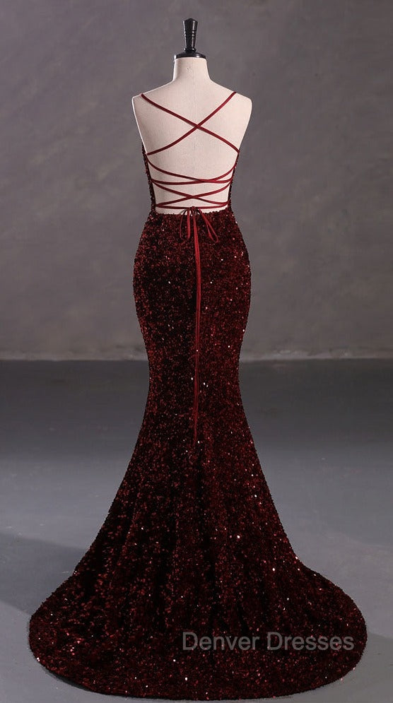 Slim Burgundy Shimmery Open Back Formal Prom Evening Dress