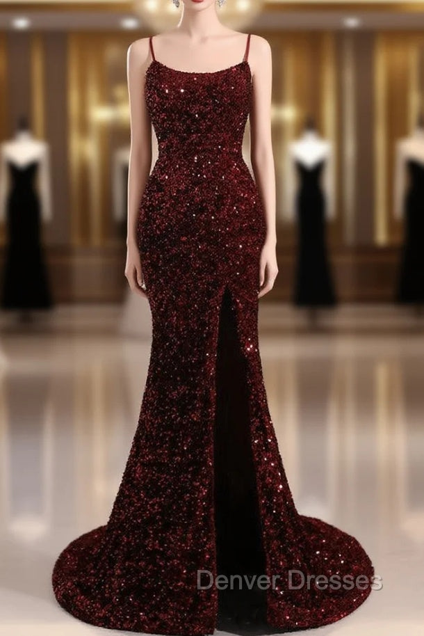 Slim Burgundy Shimmery Open Back Formal Prom Evening Dress